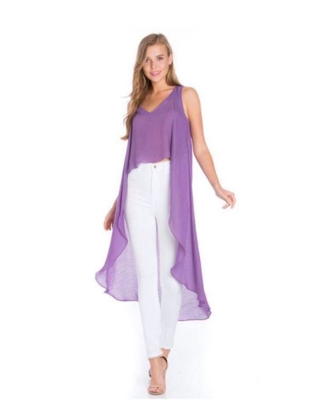 Sleeveless Purple High-Low Duster Top